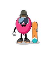 mascota, caricatura, de, globo, snowboard, jugador vector