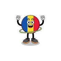 ilustración de personaje de la bandera de rumania jugando hula hoop vector