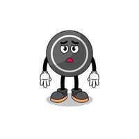 hockey puck cartoon illustration with sad face vector