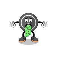 hockey puck mascot cartoon vomiting vector