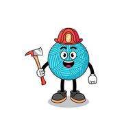 Cartoon mascot of yarn ball firefighter vector