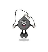 bomb mascot cartoon is playing skipping rope vector