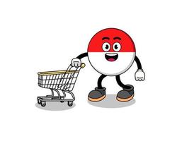 Cartoon of indonesia flag holding a shopping trolley vector