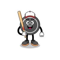 dibujos animados de la mascota del disco de hockey como jugador de béisbol vector
