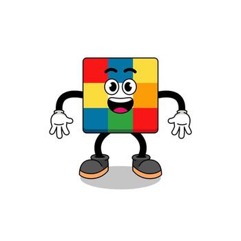cube puzzle cartoon with surprised gesture vector