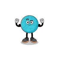 Mascot cartoon of yarn ball posing with muscle vector