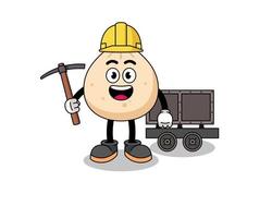 Mascot Illustration of meat bun miner vector