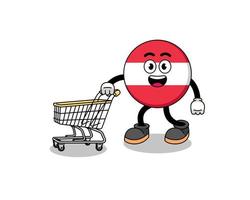 caricatura de la bandera de austria sosteniendo un carrito de compras vector