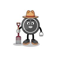 Cartoon mascot of hockey puck farmer vector