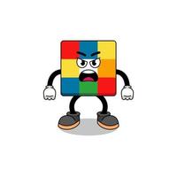 cube puzzle cartoon illustration with angry expression vector