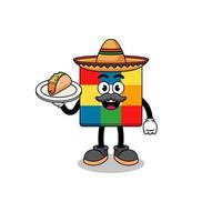 caricatura de personaje de rompecabezas de cubo como chef mexicano vector