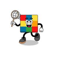 Cartoon of cube puzzle catching a butterfly vector