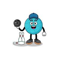 Mascot of yarn ball as a bowling player vector