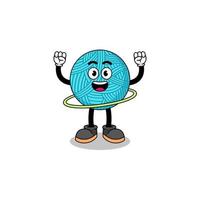 Character Illustration of yarn ball playing hula hoop vector