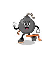 Mascot cartoon of bomb running on finish line vector