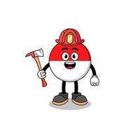 Cartoon mascot of indonesia flag firefighter vector