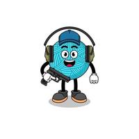 Character mascot of yarn ball doing shooting range vector