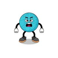 yarn ball cartoon illustration with angry expression vector