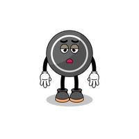 hockey puck cartoon with fatigue gesture vector