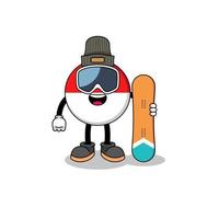 caricatura de mascota de jugador de snowboard de bandera de indonesia vector