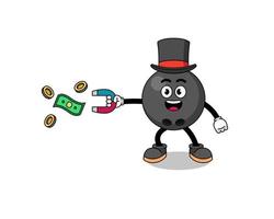 ilustración de personaje de bola de boliche atrapando dinero con un imán vector