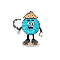 Illustration of yarn ball as an asian farmer vector