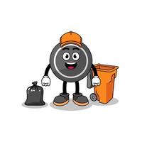 Illustration of hockey puck cartoon as a garbage collector vector