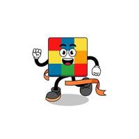 Mascot cartoon of cube puzzle running on finish line vector