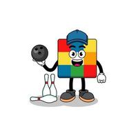 Mascot of cube puzzle as a bowling player vector