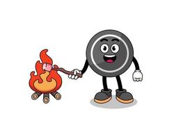 Illustration of hockey puck burning a marshmallow vector