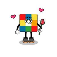 cube puzzle mascot falling in love vector