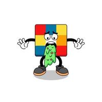 cube puzzle mascot cartoon vomiting vector