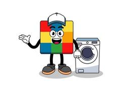 cube puzzle illustration as a laundry man vector