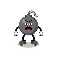 bomb cartoon illustration with angry expression vector