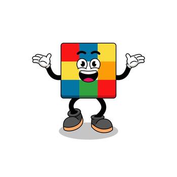 cubo, rompecabezas, caricatura, búsqueda, con, feliz, gesto vector