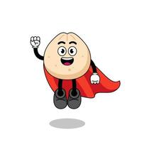 meat bun cartoon with flying superhero vector