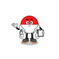 mascota de dibujos animados del médico de la bandera de indonesia vector