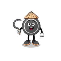 Illustration of hockey puck as an asian farmer vector