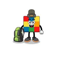 Illustration of cube puzzle mascot as a hiker vector