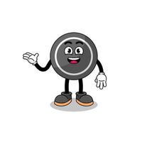 hockey puck cartoon with welcome pose vector