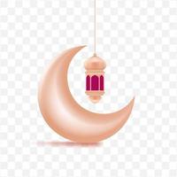 3d vector illustration crescent moon and lamp lantern.