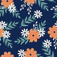 Spring vector flowers on a blue background. Seamless floral pattern for fabric.