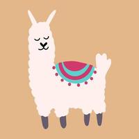Vector cute lama in cartoon hand drawn childish style. Funny animal character for nursery, baby apparel, textile and product design, wallpaper, wrapping paper, card, scrapbooking