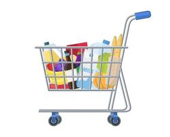 Shopping supermarket cart full of items vector