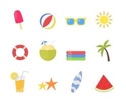 Summer time icon set in Flat style Design vector