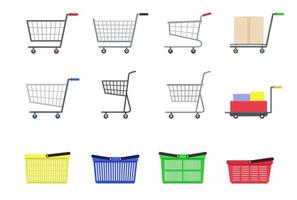 Shopping supermarket cart set. Flat style vector