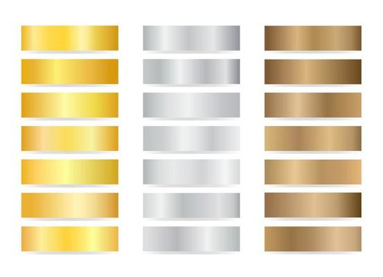 Set of gold silver bronze gradients.