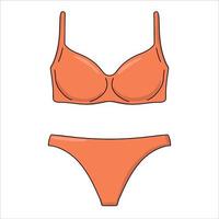 Fashionable and colorful orange swimsuit. Two-piece swimwear , bikini tops and bottoms. Isolated on white background. Stylish swimwear design.Vector illustration. vector