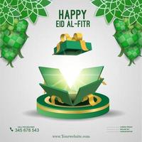 banner de promoción caja de regalo abierta redes sociales para eid al fitr hari raya idul fitri vacaciones musulmanas vector