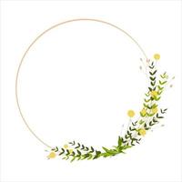 Spring frame of yellow wildflowers. Easter circle template. Yellow ball of craspedia . Summer wreath vector stock illustration. Isolated on a white background.